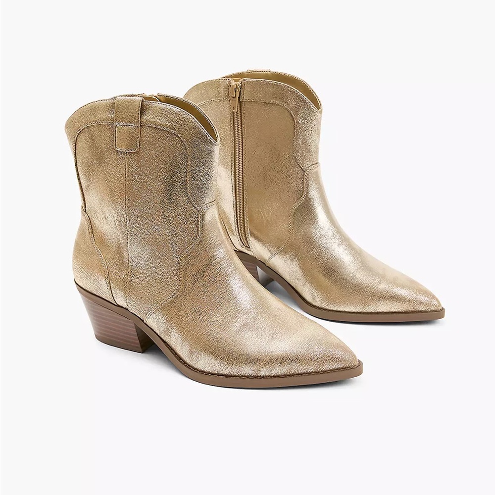 Lane Bryant Dream Cloud Western Gold Metallic Ankle Boots Size 9W